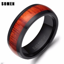Brand 8mm Mahogany Wood Ring Men Dome Black Titanium Engagement Rings Wedding Band Fashion Male Jewelry Not Fade Comfort Fit 2024 - buy cheap