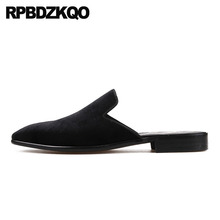 Black Large Size Square Toe 11 Velvet Casual Shoes Men Slides European Elegant Sandals Half Mules Brand Summer Popular 46 Flats 2024 - buy cheap