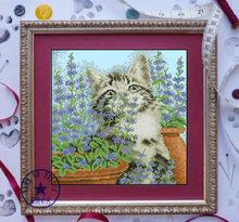 FREE Shipping Top Quality popular counted cross stitch kit cat and lavender in the garden 2024 - buy cheap