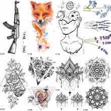 Временная тату-наклейка для детей, Мужской пистолет AK47, водонепроницаемая поддельная черная линия, цветок, горы, симпатичная татуировка для женщин, детей, планеты 2024 - купить недорого