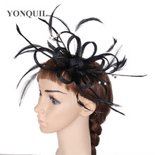 Bandana feminina sinamay para casamento, acessório de cabelo fascinator kentukie para mulheres chapéu coquetel preto capuz cabelos 2024 - compre barato