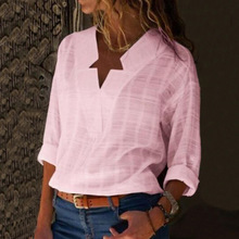 Blusa casual De color sólido De manga larga con cuello en V para mujer 2024 - compra barato
