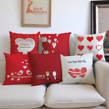 Valentine's Day Cotton Linen Pillow Love Romantic Gift Custom Seat Cushion Cover Sofa Throw Pillowcase Wedding decoration 2024 - buy cheap