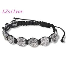 5Pcs Zinc Alloy Tone Saint Benedict Medal On Adjustable Black Cord Wrist Bracelet B-38 2024 - buy cheap