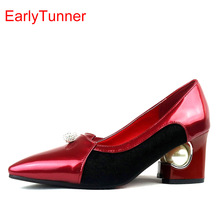 Brand New Hot Sales Women Pumps Red Sliver Apricot Black Ladies Fashion Office Shoes EY26s Med Heels Plus Big Size 12 31 48 2024 - buy cheap