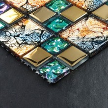 Crystal Glass Iridescent Seven color symphony Gold Electroplate Mosaic Tiles for kitchen backsplash sticker bathroom floor tiles 2024 - buy cheap