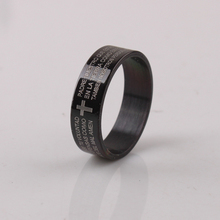 Широкий 6 мм черный Библейский крест кольца 316L нержавеющая сталь палец кольцо мужские ювелирные изделия оптом 2024 - купить недорого