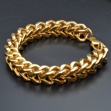 11mm Wide Trendy 316L Stainless Steel Gold Tone Figaro Box Chain Mens Unisexs Bracelet Bangle Punk Jewelry 8.26" Christmas Gift 2024 - buy cheap