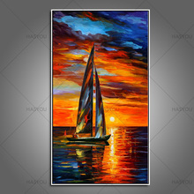 Paleta de cuchillos con vista al mar para decoración de habitación, pintura al óleo de Velero sobre lienzo, imágenes artísticas, sin marco, de gran tamaño 2024 - compra barato