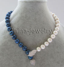 FREE shipping> >>> Beautiful 17 " 10-11mm natural white + blue round freshwater pearl necklace - GP cl 2024 - buy cheap