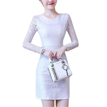 Women Spring Autumn Style Lace Straight Dresses Lady Vintage Elegant Long Sleeve Stand Collar Dress Vestidos DF1981 2024 - buy cheap