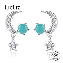 LicLiz 925 Sterling Silver Moon Star Drop Earrings for Women New Green Crystal Pave CZ Zircon Dangle Earring Jewelry Gift LE0593 2024 - buy cheap