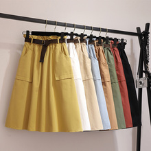 Midi Knee Length Autumn Summer Skirt Women No Belt Casual Cotton Solid High Waist Sun School Skirt Female 2024 - buy cheap