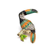 Broches de aves toucan, cristal colorido esmaltado de strass para mulheres, broche de pássaros tendência, presente de acessório de joalheria 2024 - compre barato