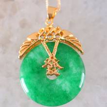 Free Shipping New New without tags Fashion Jewelry 30MM Flower Natural Green Jad Pendant With Chain 18inches RK281 2024 - buy cheap