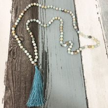 Mala Beads Knotted Necklaces 108 Prayers Jewelry Matte Amazonite Knotted Tassel Boho Necklace Meditation Yoga Jewelry 2024 - buy cheap