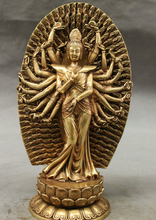 S3828 10" Tibet Brass Buddhism Lotus Kwan-Yin 1000 Arms Avalokiteshvara Goddess Statue D0317 2024 - buy cheap