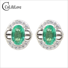 Classic sivler emerald earrings 2 pcs 4 mm * 6 mm natural I grade emerald stud earrings solid 925 silver emerald earrings 2024 - buy cheap