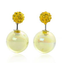 Doreen Box Acrylic Double Sided Ear Post Stud Earrings Ball AB Color Yellow Rhinestone 8mm Dia. 16mm Dia.,1 Pair 2024 - buy cheap