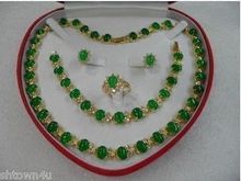 YG97P     Fine Jewelry real 18KGP Fashion Cubic Zirconia Trendy %green jade necklace bracelet earring ring 2024 - buy cheap