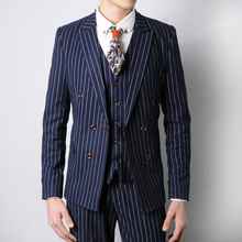 Groomsmen Peak Lapel Groom Tuxedos Black/navy Blue with Stripe Men Suits Wedding Best Man Blazer (Jacket+Pants+Tie+Vest) B942 2024 - buy cheap