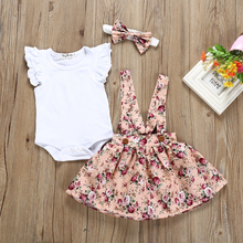 2021 Summer Newborn Baby Girl Clothes Set Short Sleeve Romper Floral Dress Overalls Headband Toddler Infant Clothing Cute Outfit 2024 - buy cheap