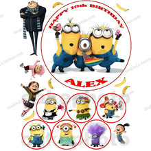 edible Customizable minion Wafer paper,birthday cakes package,7pcs/set (1pc 8"+ 6pcs 2"),minions cup cake topper 2024 - buy cheap