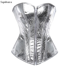 Sapubonva corset bustier top women vintage style gold silver overbust corset leather nightclub sexy korsett lingerie strapless 2024 - buy cheap