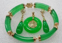 2 row green stone bracelet earring pendant Necklace set New Wonderful Nobility Fine Wedding Jewelry Lucky Women's 925  2024 - buy cheap