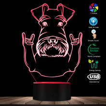 Schnauzer cão raça retrato led night light schnauzer animais com gesto de rocha decorativo cor mudando moderno candeeiro mesa 2024 - compre barato