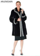 Jaqueta de pele de vison real feminina arlenesain, jaquetas para mulheres com guarnição em espinha de peixe branca 2024 - compre barato