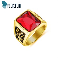 Felicelia Black Silver Gold Color Stainless Steel Men Finger Rings Delicate Black Red Rhinestone Ring Trendy Jewelry, 6 Color 2024 - buy cheap