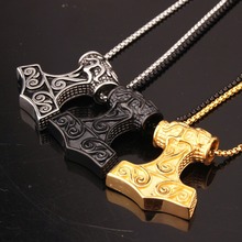 Cool Heavy Stainless Steel Mens Silver Color/Gold/Black Thor's Viking Hammer Mjolnir Men's Pendant Necklace Biker Jewelry Chain 2024 - buy cheap