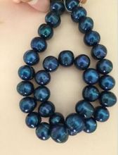 Collar de perlas azul barroco negro de tahitiano auténtico enorme de 17 "10-11mm 14K 2024 - compra barato