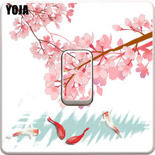 YOJA-calcomanía de pared de primavera con flor de cerezo Koi, pegatina de interruptor, decoración del hogar para sala de estar, dormitorio, PVC, 8SS0618 2024 - compra barato