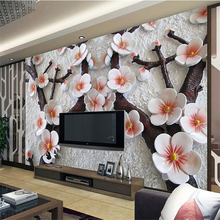 Beibehang-papel tapiz personalizado para dormitorio, Fondo de TV papel tapiz 3D de ciruela, foto del árbol, murales, moda europea 2024 - compra barato