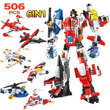 2019 New 506pcs 1405 6In1 Transform Helicopter Aircraft Plane Building Block 6Pcs DIY Bricks Educational Toys For Children Drop 2024 - buy cheap