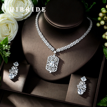 HIBRIDE Sparkling White Stone Cubic Zircon Jewelry Set Long Pendanties Drop Earring Necklace Set Dress Accessories Bijoux N-1015 2024 - buy cheap