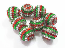 Newest !! 20mm 100pcs/lot  Light Green/ Clear/Red Stripe Resin Rhinestone Ball Beads For Chunky Christmas Jewelry Design 2024 - buy cheap