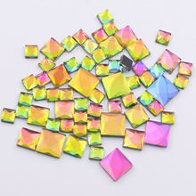 Strass de cristal de cristal de strass de arco-íris hotfix strass de flatback quadrado cola adesiva em strass para roupas 2024 - compre barato