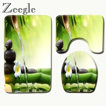 Zeegle 3Pcs/Set Bathroom Mat Set Printed Flannel Floor Rugs Cushion Toilet Seat Cover Bath Mat for Home Decoration 2024 - buy cheap