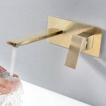 Настенный матовый золотой латунный Смеситель для ванной комнаты с одной ручкой для горячей и холодной воды смеситель для раковины ванной комнаты 2024 - купить недорого