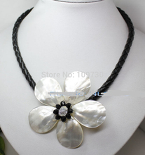 Collar de cristal colgante con diseño de flor, concha de perla de Mar Blanco, 18" 2024 - compra barato