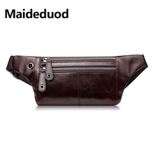 Maideduod-Bolso de cintura de cuero genuino para hombre, monedero de bolsillo, riñonera Vintage, café 2024 - compra barato