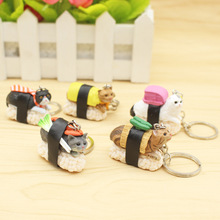 1pc Cartooon Cat and Sushi Keychain Car Auto Keyring Metal Keychain Key Ring Pendant Silverware Random Color 2024 - buy cheap