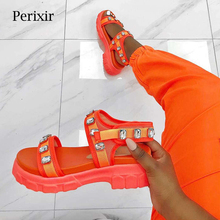 Perixir sandálias planas para mulheres, sapato com strass preto ou laranja para o verão 2020 2024 - compre barato