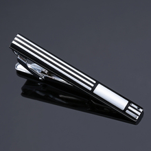DY New classic design of Black Enamel Silvery striped tie clip Men's high-end business wedding tie clips Free Delivery 2024 - buy cheap