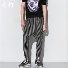 Hot 2021 Spring New Men's Casual Pants Loose Trousers Small Straight Pants Stripe Harem Pants Singer Costumes Clothing 2024 - buy cheap