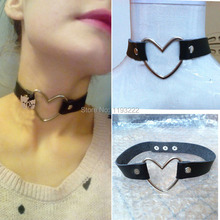 100% Handmade Fashion Button Buckle Jewelry, Lolita Sweet Big Large Heart Rivet Leather Choker Collar Necklace 2024 - buy cheap