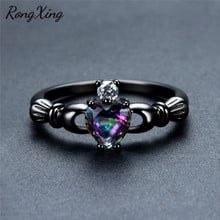 RongXing Mystic Rainbow Heart Zircon Claddagh Rings For Women Fashion Black Gold Filled CZ Engagement Promise Ring RB0565 2024 - buy cheap